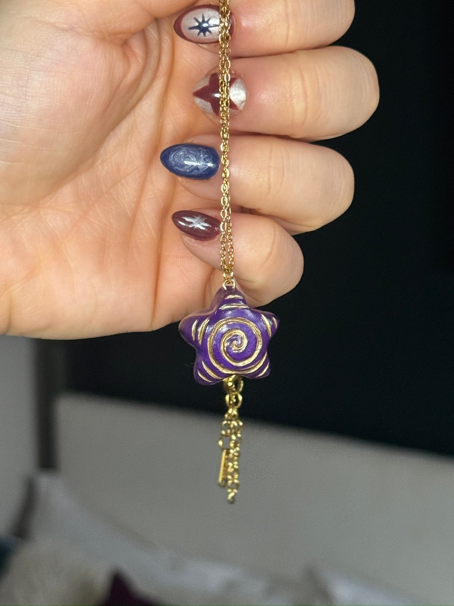 Swirly Purple Star Pendant Gold Necklace