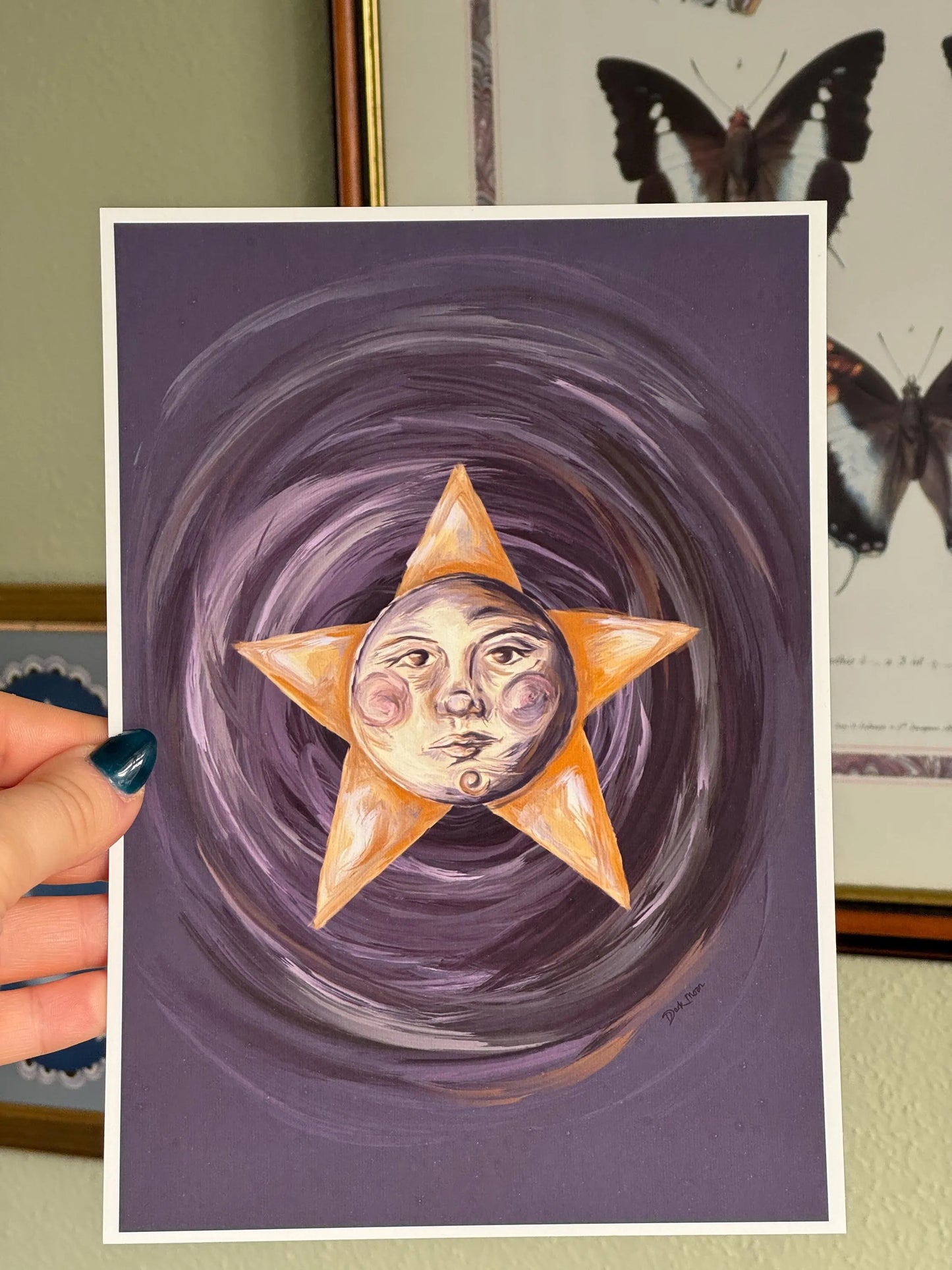 Celestial Star Face Art Print Whimsigoth A5 Illustration