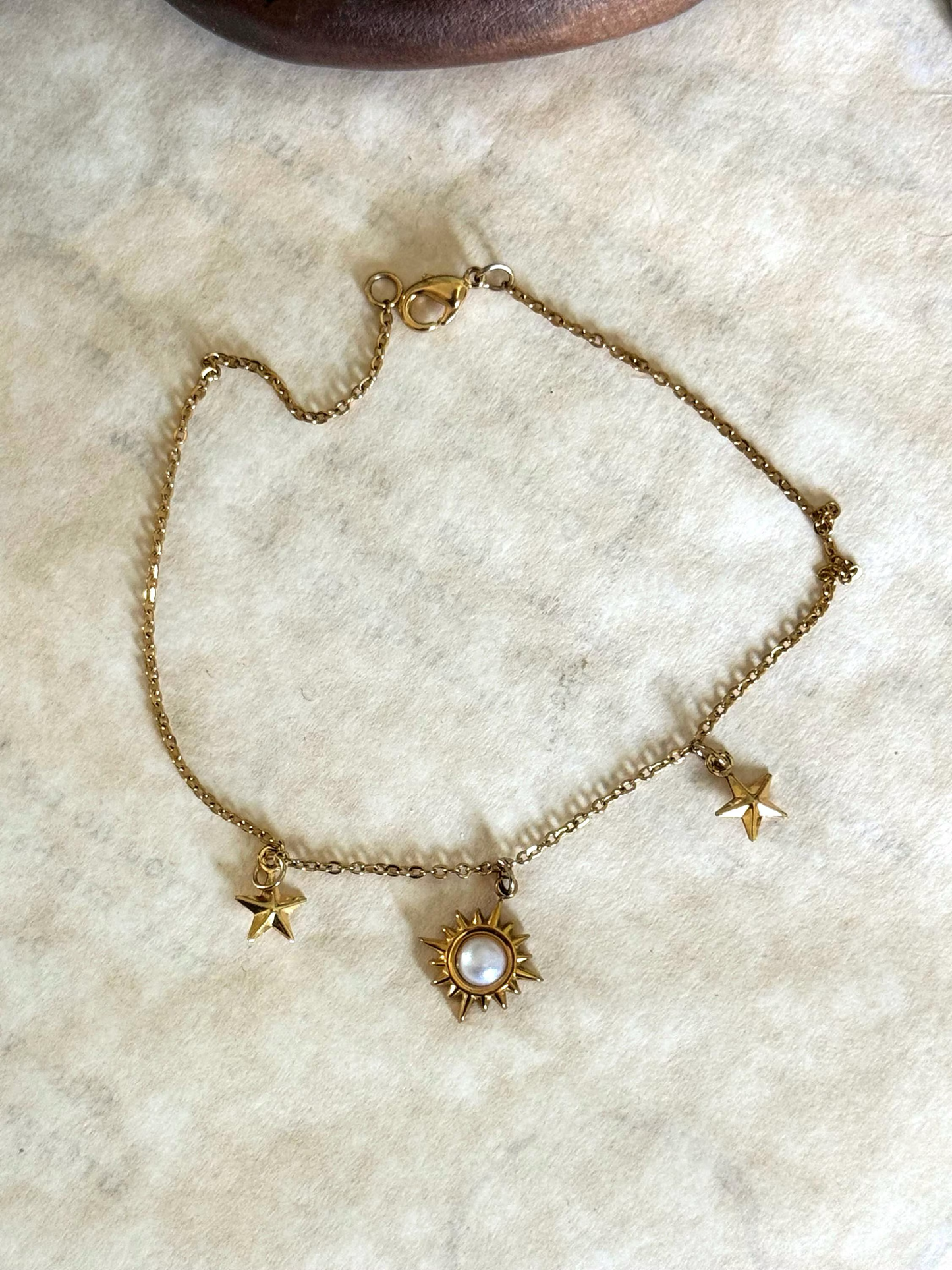 Gold Celestial Sunburst and Star Anklet