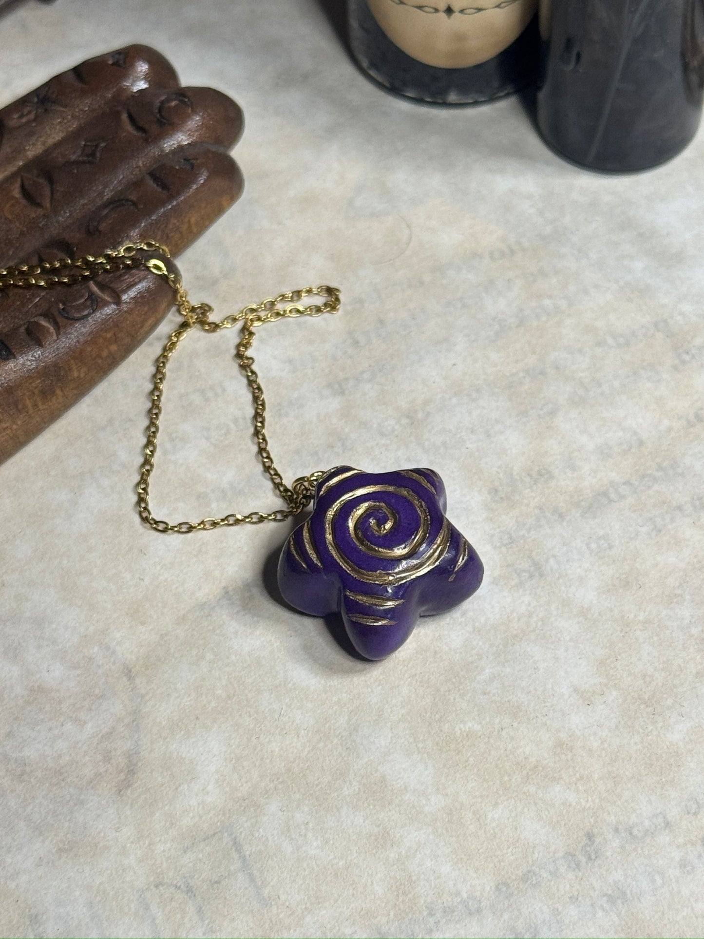 Swirly Purple Star Pendant Gold Necklace