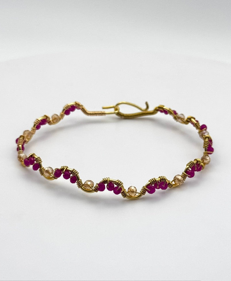 Red Sky at Night - Rubies and Gold Crystal Bracelet