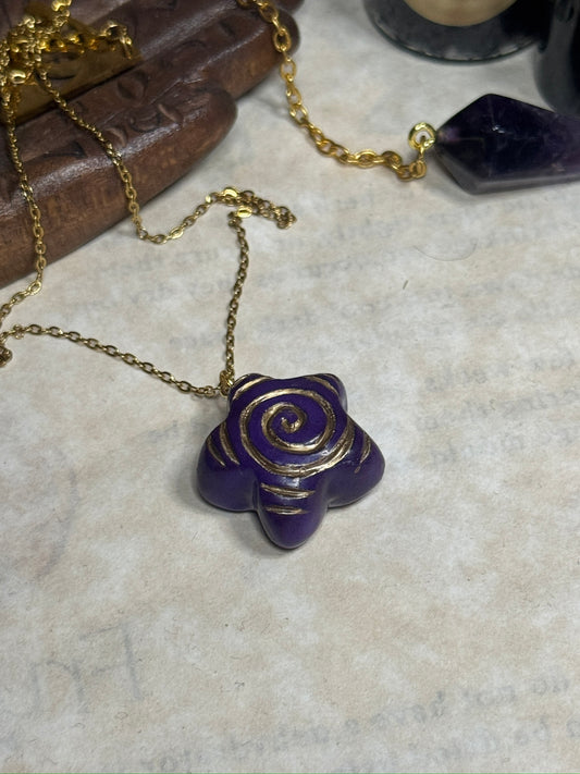 Swirly Purple Star Pendant Gold Necklace