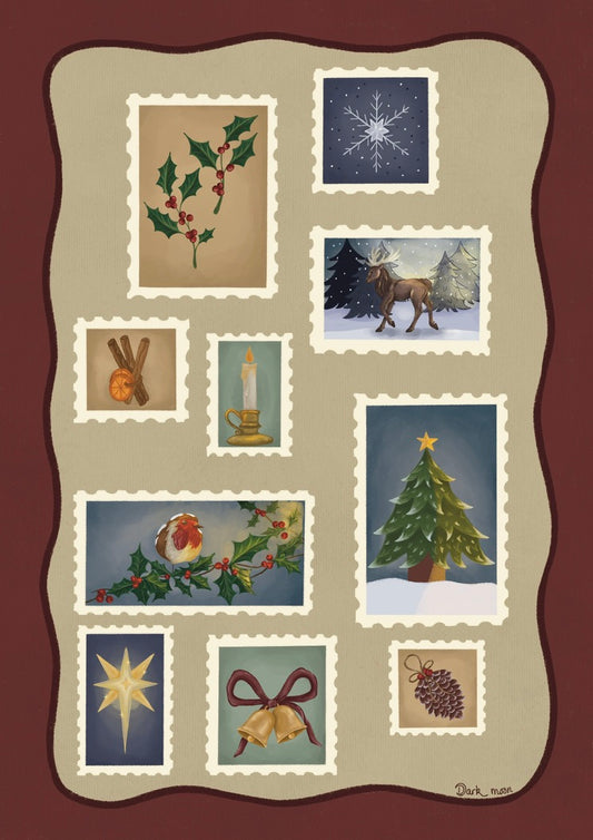 Vintage Christmmas Stamps Print