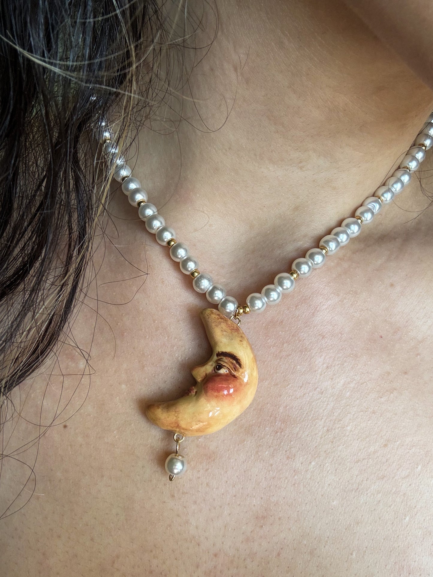 Mystical vintage inspired pearl and moon necklace