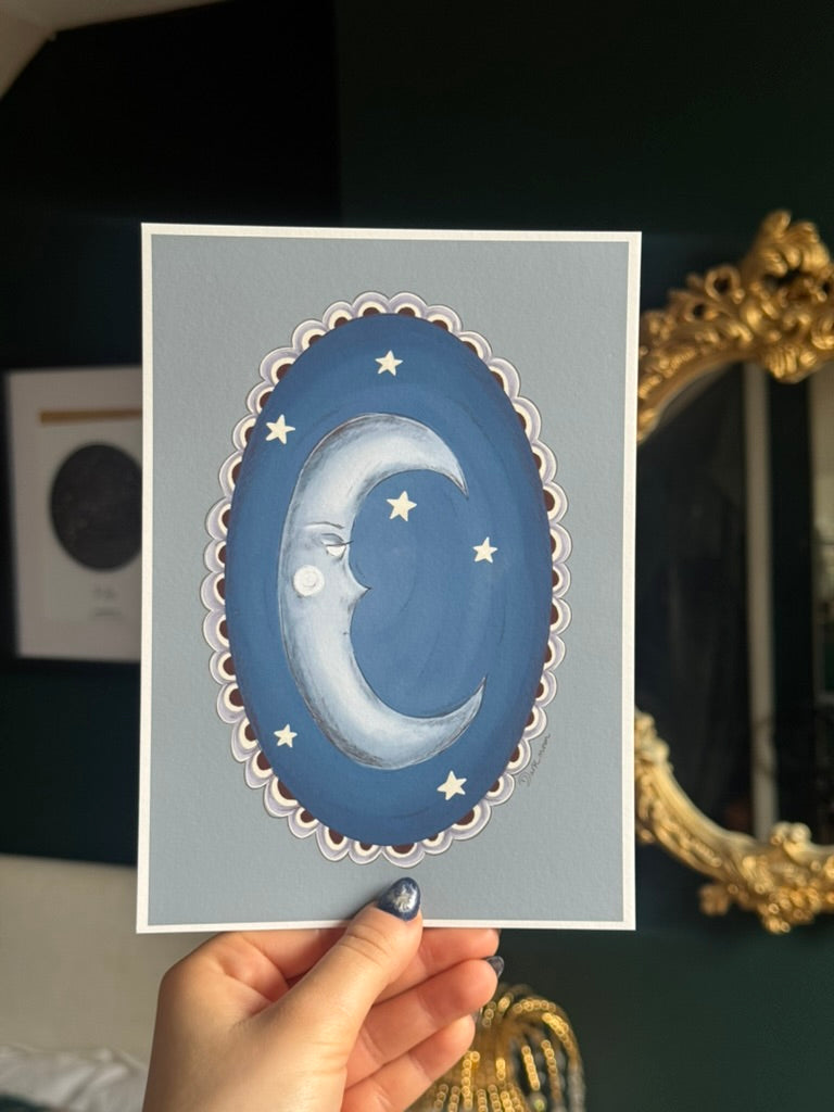 Blue moon celestial A5 art print