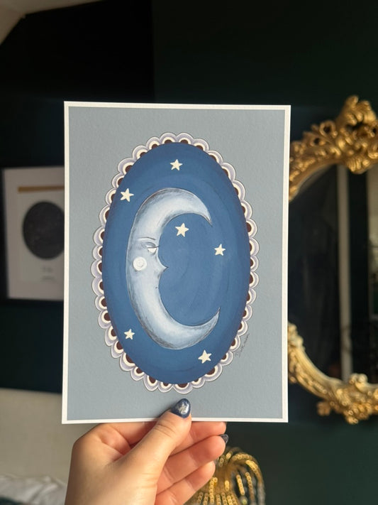 Blue moon celestial A5 art print