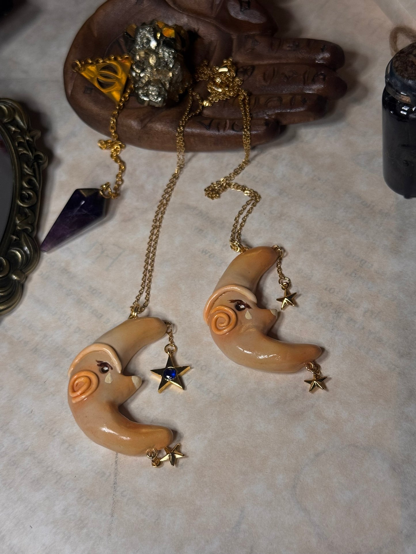 Whimsigoth Crying Handmade Moon Necklace