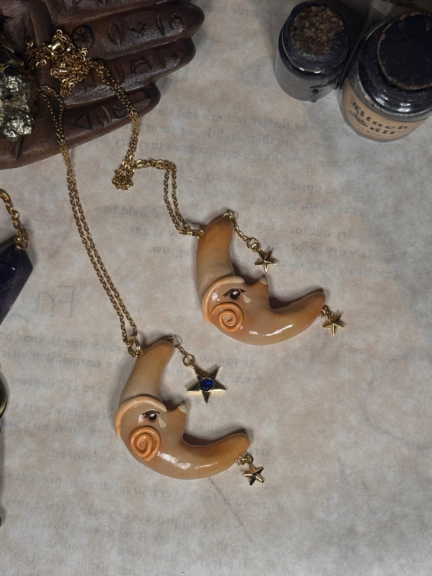 Whimsigoth Crying Handmade Moon Necklace