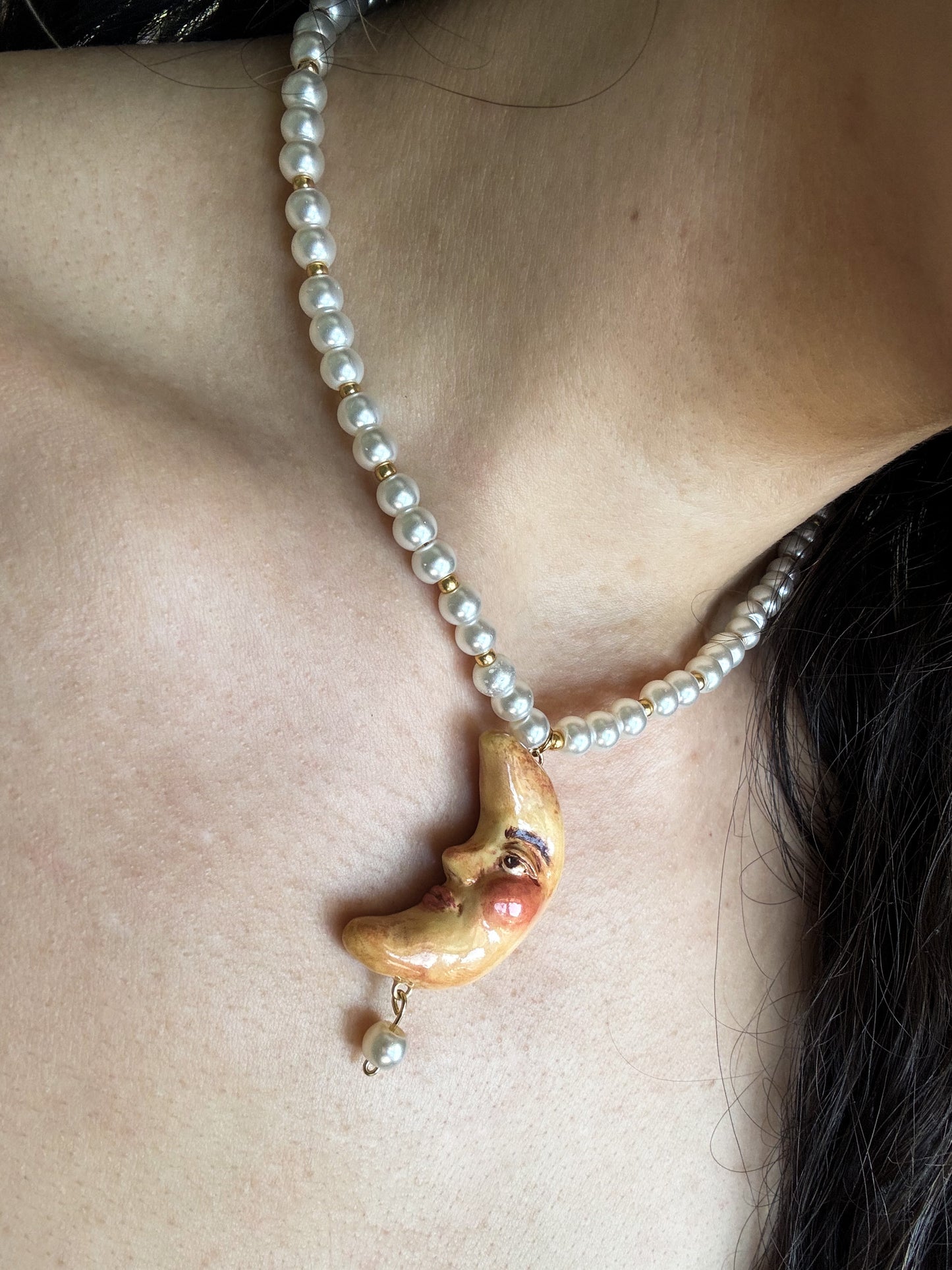 Mystical vintage inspired pearl and moon necklace