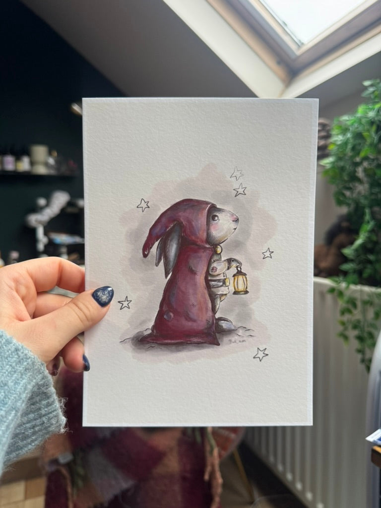 Medieval Traveller Rabbit A5 art print