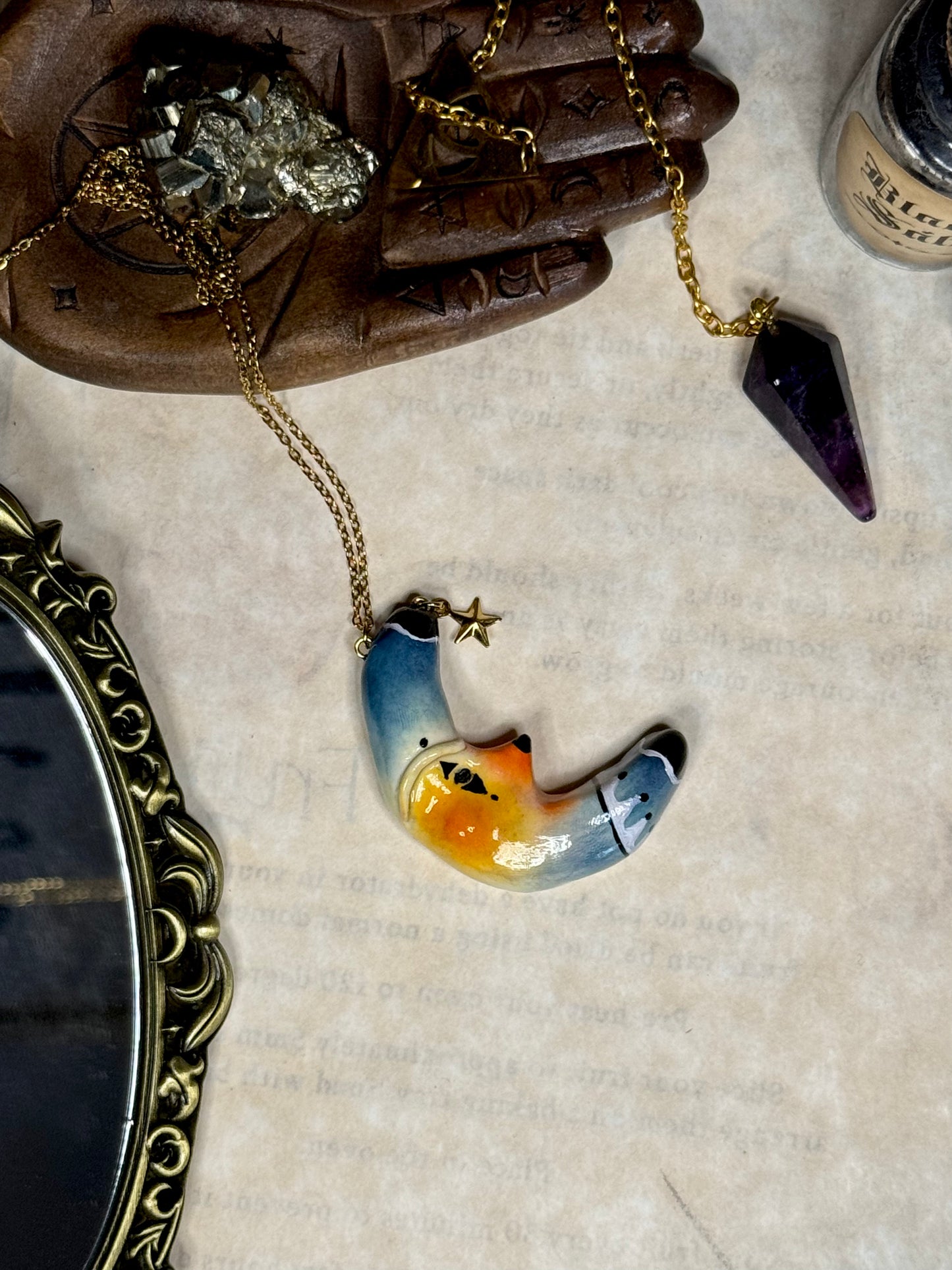 Gold Jester Moon Necklace