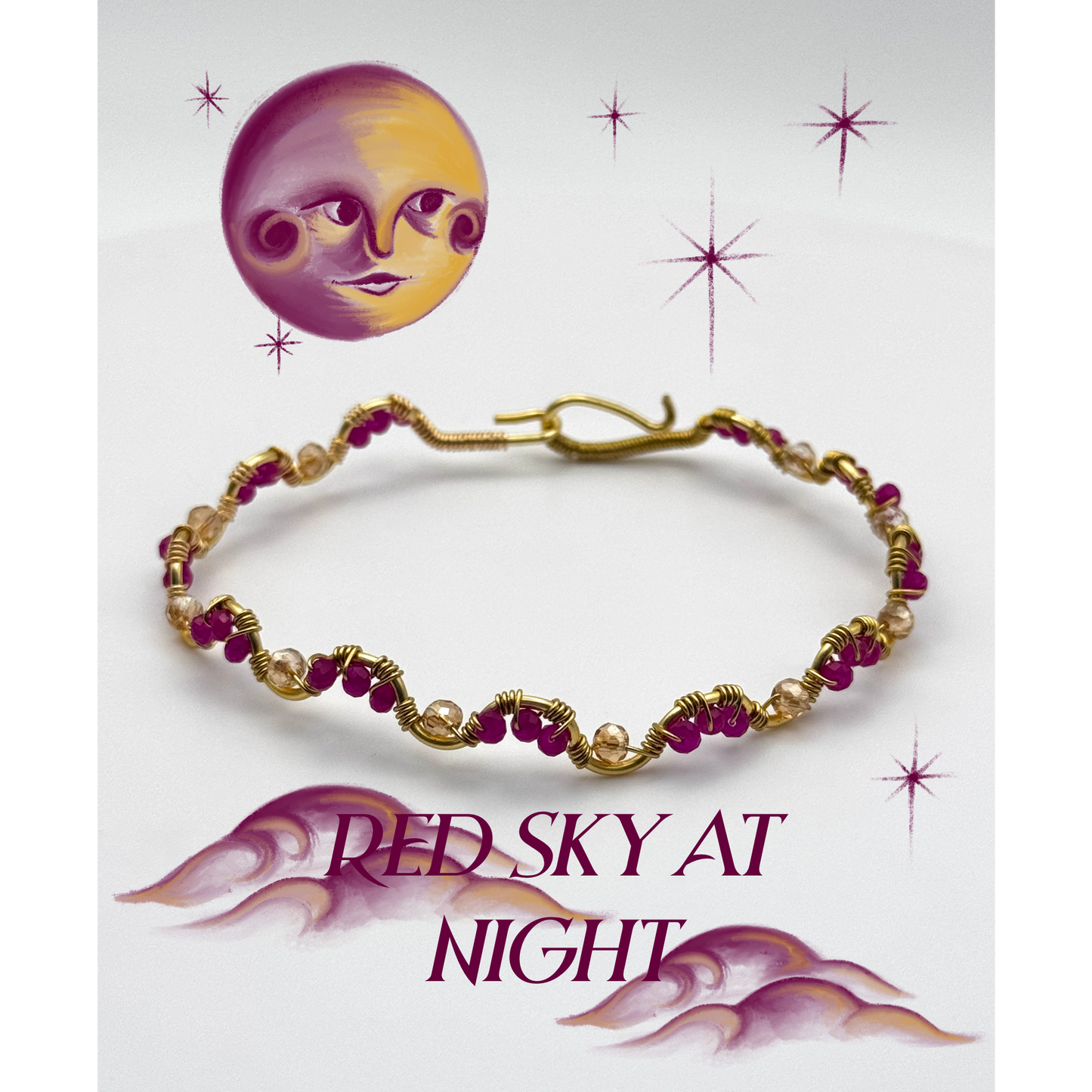 Red Sky at Night - Rubies and Gold Crystal Bracelet