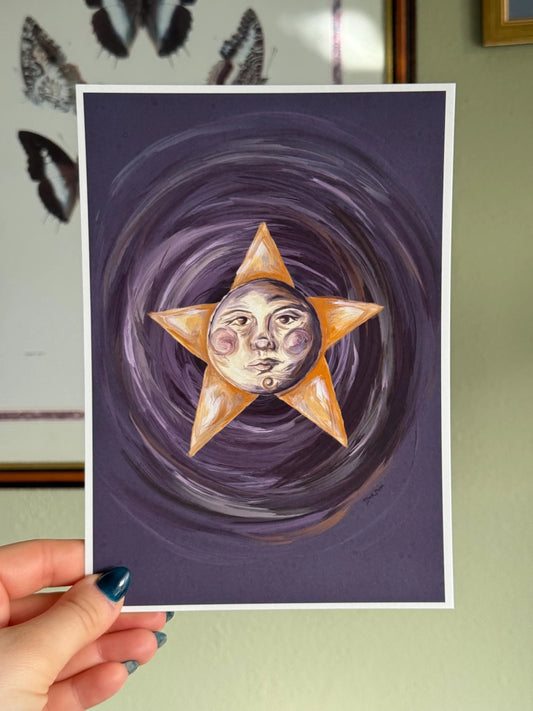Celestial Star Face Art Print Whimsigoth A5 Illustration